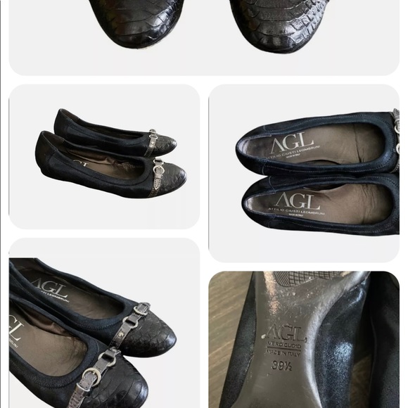 AGL Attilio Giusti Leombruni Metallic Navy Blue Ballet Flats Snakeskin Caps 39.5 - Picture 5 of 8